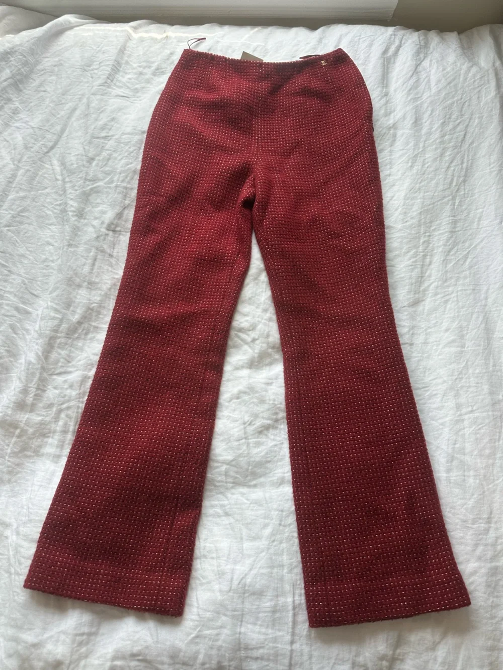 CHANEL Red Tweed Jacket with Metallic Thread